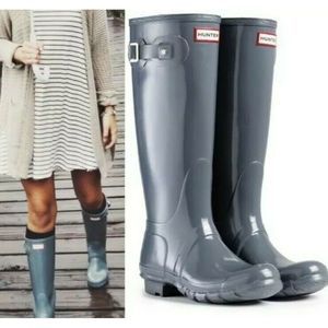 HUNTER Original Tall Glossy Gray Rain Boots 10